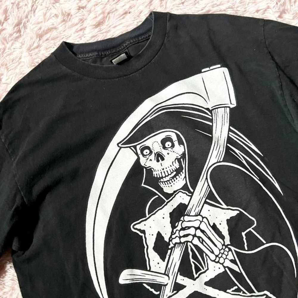 Grim Reaper Y2K Punk Grunge Biker Skater Edgy Tee Men's L Gothic Tattoo Artist - Picture 2 of 5